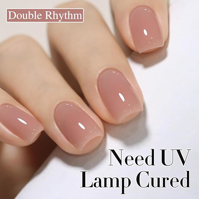 Double Rhythm Translucent Gel Polish Sheer Neutral Natural Light Milky Same Color Same Bottle 15ML Jelly UV Polish Nail Art DIY at Home (Dark Nude-A1493)