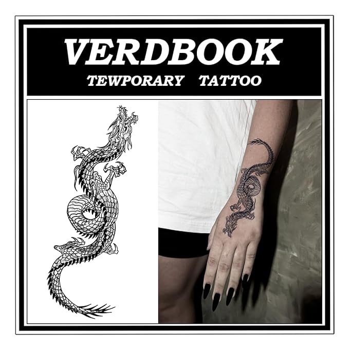 Waterproof Temporary Tattoos: 2-Sheet Tattoo Kit with Realistic Body Stickers, Semi-Permanent Tattoos for Adults Lasting 7-15 Days – Safe for Men & Women, Fierce Dragon Pattern
