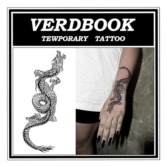 Waterproof Temporary Tattoos: 2-Sheet Tattoo Kit with Realistic Body Stickers, Semi-Permanent Tattoos for Adults Lasting 7-15 Days – Safe for Men & Women, Fierce Dragon Pattern