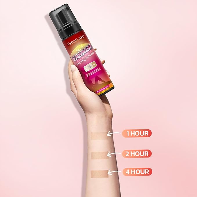 Self Tanner Mousse Kit – Light Medium Glow Sunless Tanning Foam with Hyaluronic Acid for Hydrating - Flawless & Streak-Free Watermelon Scent Fake Tan Mousse with Mitt 200 ml