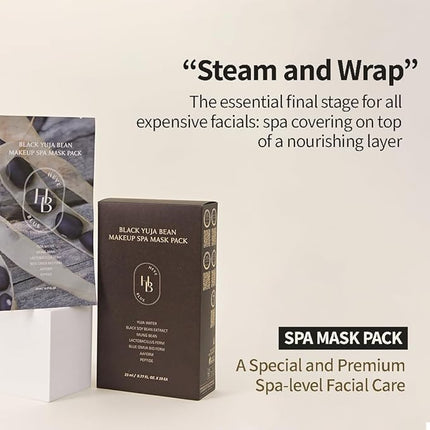 HEVEBLUE Black Yuja Bean Makeup Spa Mask Pack 10ea - 0.8 Fl. Oz of Ampoule Per Sheet, Nourishing, Sensitive Skin, Korean Skincare, Aesthetic, Moisturizing, Vegan, Hypoallergenic, K-Beauty