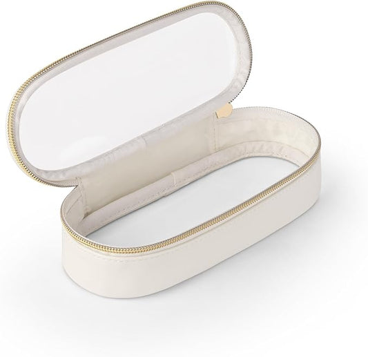 Clear Travel Makeup Brush Holder, Leather Makeup Brush Toiletry Bag, Portable Cosmetic Brush Case, Transparent Waterproof Makeup Brush Storage Bag, White