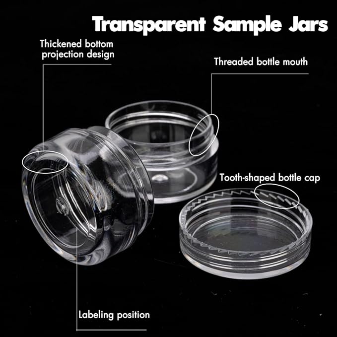 3 Gram Sample Containers With Lids, 100 Count Clear Jars, Empty Lip Balm, Mini Cosmetic Makeup Travel Containers With Labels, Mini Disposable Spatulas