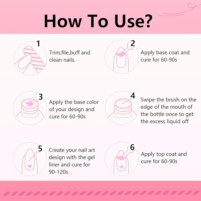 JODSONE Gel Polish Nail Art Gel Liner Set 32 Colors Orange Grey Pink Green Blue White Black Need U V Lamp Cured with Thin Brush Gift for Girls