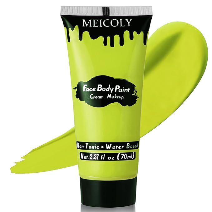 MEICOLY Ogre Green Face Body Paint,2.37OZ Large Tube Cream Water Based Body Paint,Blendable High Pigment Face Paint for Disgust Goblin Demon Halloween SFX Special Effects Cosplay Makeup