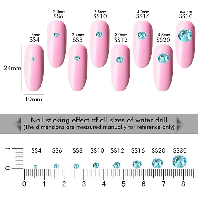 1440Pcs Aquamarine Crystal Rhinestones,Glass Flatback Rhinestones Gemstones for Nail Face Makeup Art Crafts Clothes Decoration -(SS20, 4.8mm,Aquamarine)