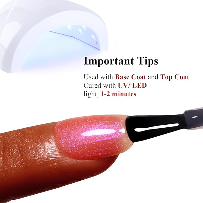 Glitter Gel, Light Coral Peach Iridescent Nail Polish - Sparkle Shimmer Glitter for Summer Rainbow Soak off LED UV Gel Art DIY Manicure 15ML