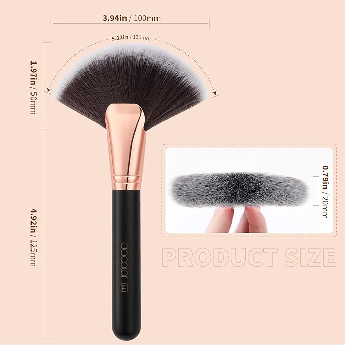Docolor Fan Brush Finishing Powder Brush Multi-use Brush For Face and body Professional Highlighting Blush powder Bronzer Cheekbones Make Up Brushes Perfect For Spray Tan Powder Synthetic Hair Soft