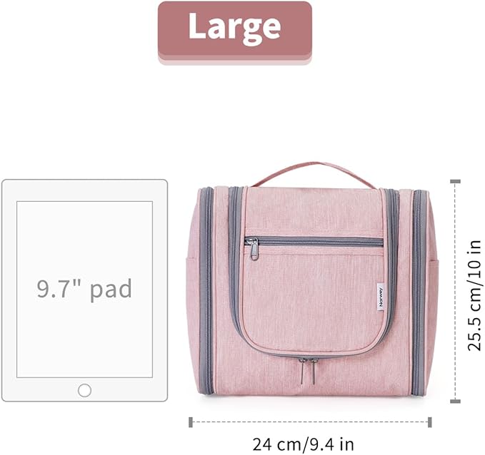 Narwey Hanging Toiletry Bag for Women Travel Makeup Bag Organizer Toiletries Bag for Cosmetics Essentials Accessories(Large, Pink)