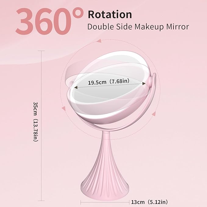 Makeup Mirror with Lights, 1X/10X LED Magnifying Vanity Mirror, HD Lighted Mirror for Desk, 3 Color Lights Adjustable Brightness, 360° Rotation 2-Sided 7.6" Dorm Room Mirror, Women Birthday Gifts