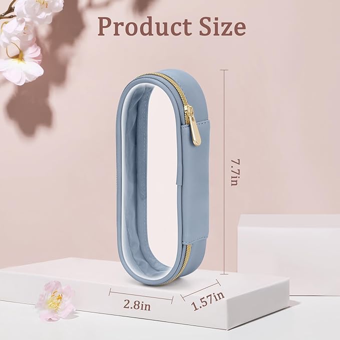 Clear Travel Makeup Brush Holder, Leather Makeup Brush Toiletry Bag, Portable Cosmetic Brush Case, Transparent Waterproof Makeup Brush Storage Bag, Blue