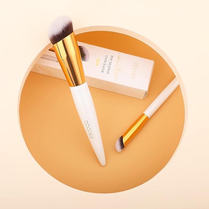 docolor Concealer Brush and Foundation Brush for Liquid Makeup, 2PCS Angled Kabuki Blending Makeup Brush Perfect for Liquid Cream Powder Blending,Stippling,Highlighter and Nose Contour