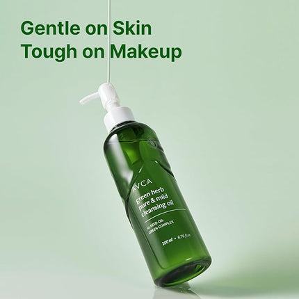 AVCA Green Herb Blackhead Cleansing Oil – Makeup Dissolving & Pore-Clearing Cleanser with Plant Oils, Vitamin E & Squalane, Light-Feel Cleanse, K-Beauty for Normal to Oily Skin, 6.76 fl oz (200 mL)