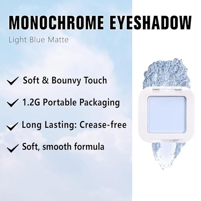 Kaely Pressed Single Eyeshadow Makeup, Light Blue Monochrome Matte Eye Shadow for Older Women, Neutral Powder Eyeshadow Palette Pigmented Waterproof, sombras para ojos, Lightweight Blendable, 22