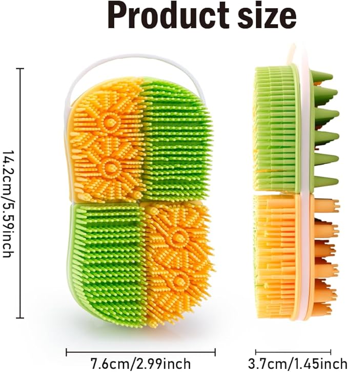 2-in-1 Silicone Body Hair Scrubber Upgraded Bristles Exfoliating Massage Shower Body Scrub Bathing Brush for All Skin No Slip Ergonomic Handle Exfoliator Silicone Loofah Easy Clean (1pc Green+Yellow)
