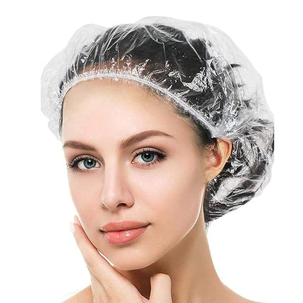 YIZIJIZI 50PCS Disposable Shower Caps, Large Thick Clear Waterproof Shower Cap for Women, large Size 20.5", Home Use, Spa, Hotel and Hair Salon, Clear Shower Caps for Travel