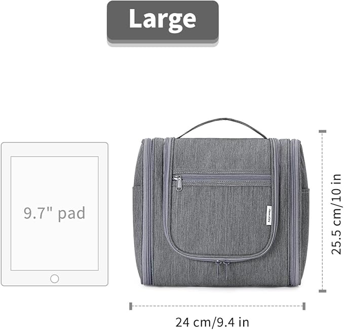 Narwey Hanging Toiletry Bag for Women Travel Makeup Bag Organizer Toiletries Bag Men for Cosmetics Essentials Accessories (Large, Grey)