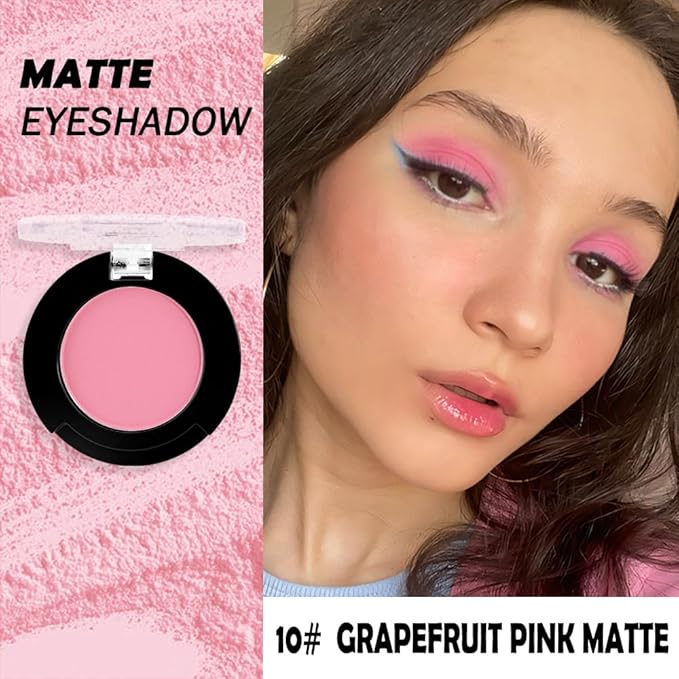 Monochrome Pressed Eyeshadow, Matte Pink Waterproof Neutral Powde Mini Eyeshadow, sombras para ojos, Talc, Paraben & Cruelty Free (C09#Matte Pink)