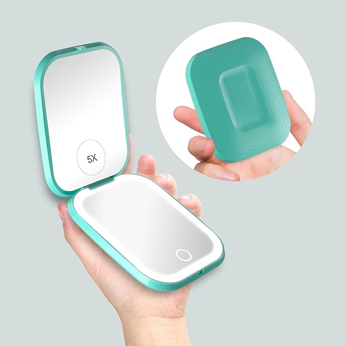 S'bagno LED Makeup Mirror with 1X/5X Magnification, Dimmable Light, Rotation for Beauty, Makeup, Skincare & Grooming, Blue