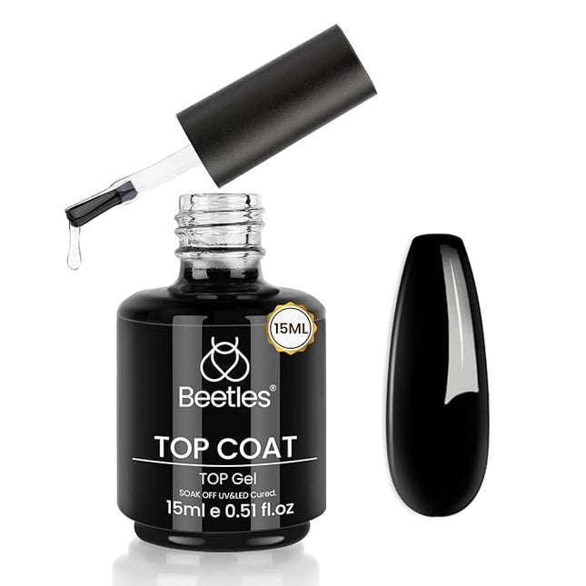 Beetles Gel Top Coat - 15ML Gel Polish No Wipe Top Coat for Nails Soak Off UV/LED Cured High Gloss Shine Long Lasting Protection