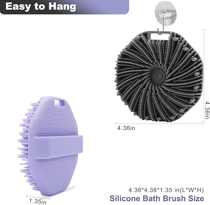 2-Pack Silicone Body Scrubber Shower Brushes,Exfoliating Body Scrubber for All Skin Type, Eco Friendly Shower Scrubber for Body, Silicone Body Brush for Showering (Gray & Purple)