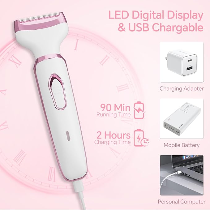 RUIM Electric Razors for Women, 4-in-1 Bikini Trimmer, Waterproof Electric Shaver for Women, Rechargeable Painless Pubic Hair Trimmer