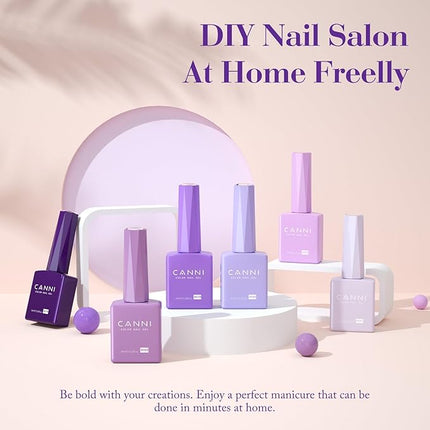 CANNI Purple Gel Nail Polish Set – 6 Colors 9ML Violet, Dark Purple, Lavender, Pastel Pink – Soak Off UV LED Nail Gel Kit for DIY Art, Summer Manicure, Home or Salon Use