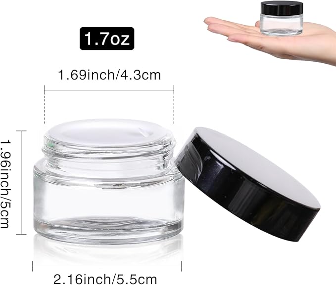 1 oz Glass Jars with Lids,3 Pack Clear Small Glass Cosmetic Jars with Lids,60 ml Empty Glass Makeup Containers for Sample, Cream, Lotion,Powder (1 OZ, Clear)