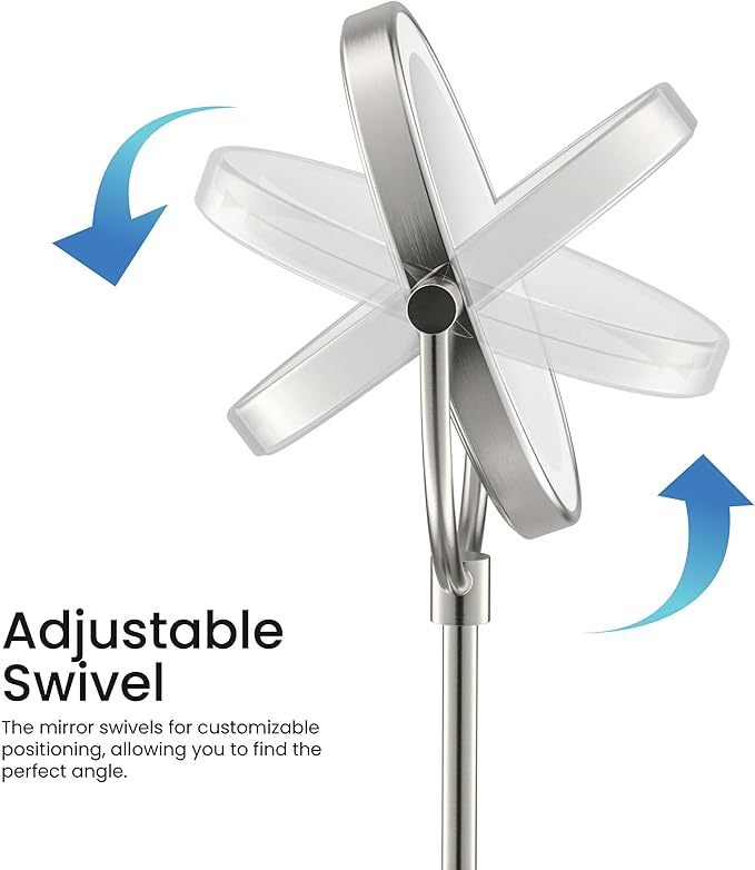 KIBI Circular Lighted Makeup Mirror with LED Lights and Magnification | 360-Degree Swivel with Adjustable Brightness, Dual-Sided Mirror for Desk with 5X Magnification (Brushed Nickel, KMM104)