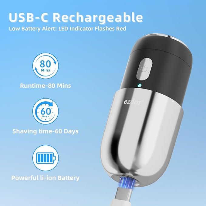 Mini Electric Shaver, Electric Razor for Men, Portable USB-C Rechargeable Waterproof Shaver, Cordless Powerful Razor for Travel, Home, Business