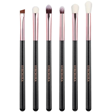 Eye Makeup Brush Set, 6 Pcs Professional Blending Eyeshadow Makeup Brushes for Concealer Eyebrows Eyeliner, Soft Hairs & Wood Handle (black and rose gold)…