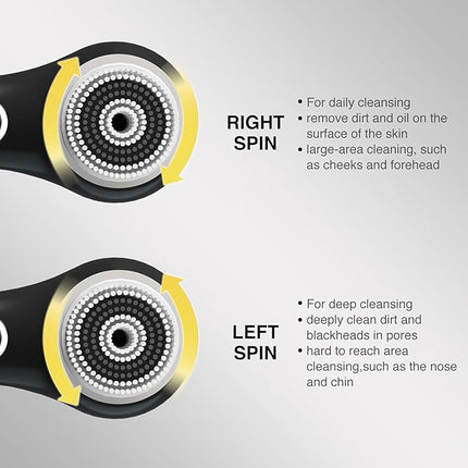 Electric Facial Cleansing Brush, 2-Way Rotating Face Scrubber for Daily & Deep Cleaning, 3 Modes, 5 Brush Heads, Rechargeable, IPX7 Waterproof for All Skin Types