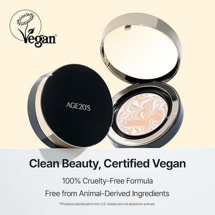 [Vegan] AGE20'S Signature Essence Pact | Pack of 1 | 47N EBONY | Korean Cushion Foundation | Cream Foundation, Dewy & Glow Finish, Natural Coverage, SPF 50+