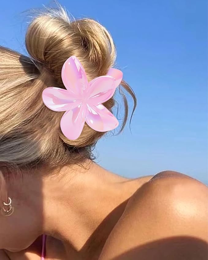Brilliant Jelly Flower Hair Claw Clip for Women Girls 6 PCS Large Plumeria Flower Hair Clips for Thick Thin Hair Hawaii Hair Accessories