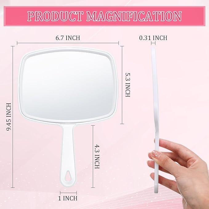 Geetery 12 Pcs Hand Mirror Handheld Makeup Mirrors with Handle Wall Mount for Cosmetic Bathroom Home Barber Salon Travel Portable Beauty School Gift for Women Student 6.69 x 9.45 Inch(White)