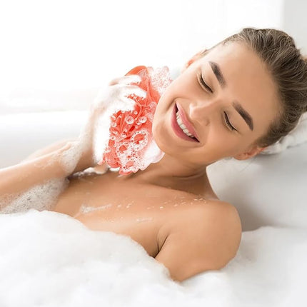 Fu Store Loofah Sponge Shower Loofahs 70g Bath Sponges Mesh Balls 4 Colors for Body Scrubber Exfoliator Wash Back Scrubber Bathroom Men Women - 4 Pack Scrubbers Cleaning Bathing Accessories