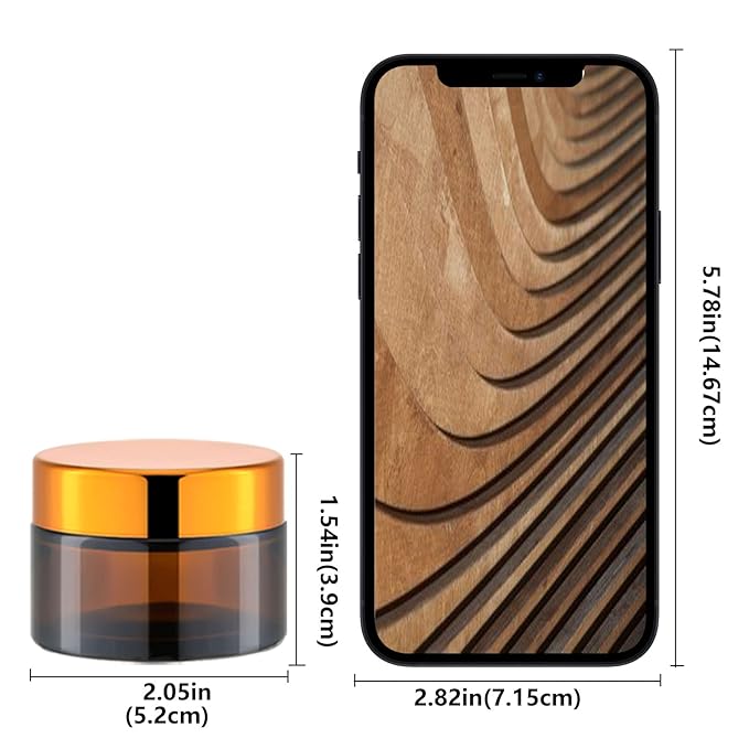 1 Oz Amber Round Glass Jars with Inner Liners and Gold Lids(12PCS) Empty Cream Containers Refillable Cosmetic Vials for Cosmetics, Lotions, Ointment, Body Scrubs & Balms