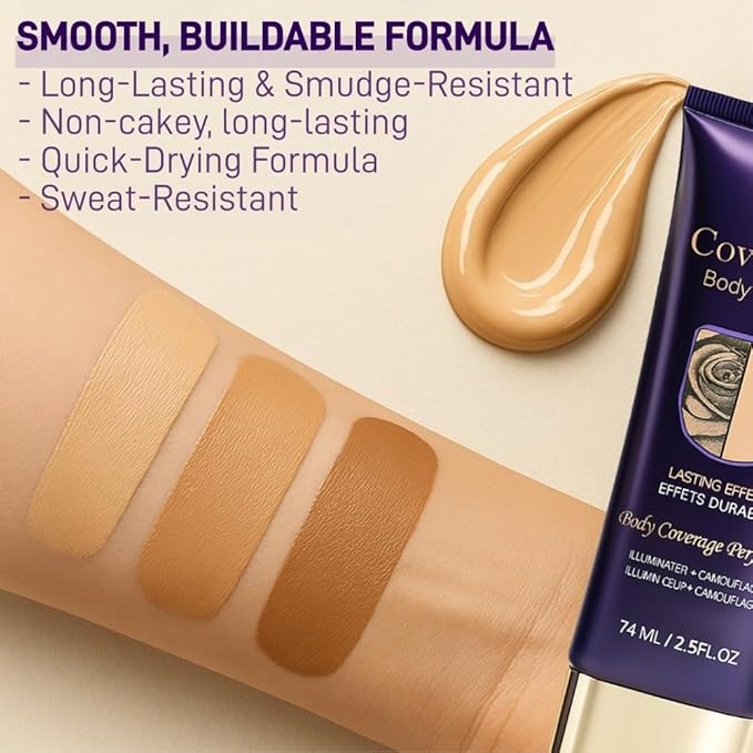 Body Concealer with Brush – Waterproof Full Coverage Body Foundation for Scars, Stretch Marks & Tattoos – Streak-Free Leg & Arm Makeup for Even Skin Tone and Natural Radiant Finish