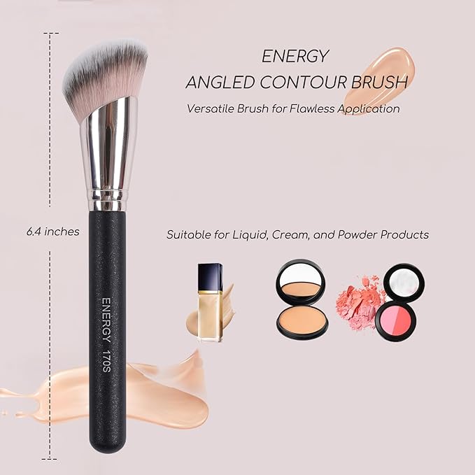 ENERGY Contour Foundation Brush Angled Powder Makeup Brush for Liquid Cream Powder Blush Bronzer Blending Buffing Vegan Synthetic Face Brush