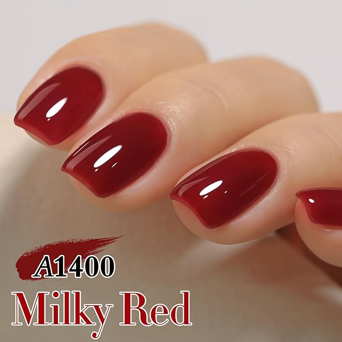 Double Rhythm Translucent Gel Polish Sheer Neutral Natural Light Milky Same Color Same Bottle 15ML Jelly Nail Polish Nail Art DIY at Home (Jelly Burgundy-A1400)