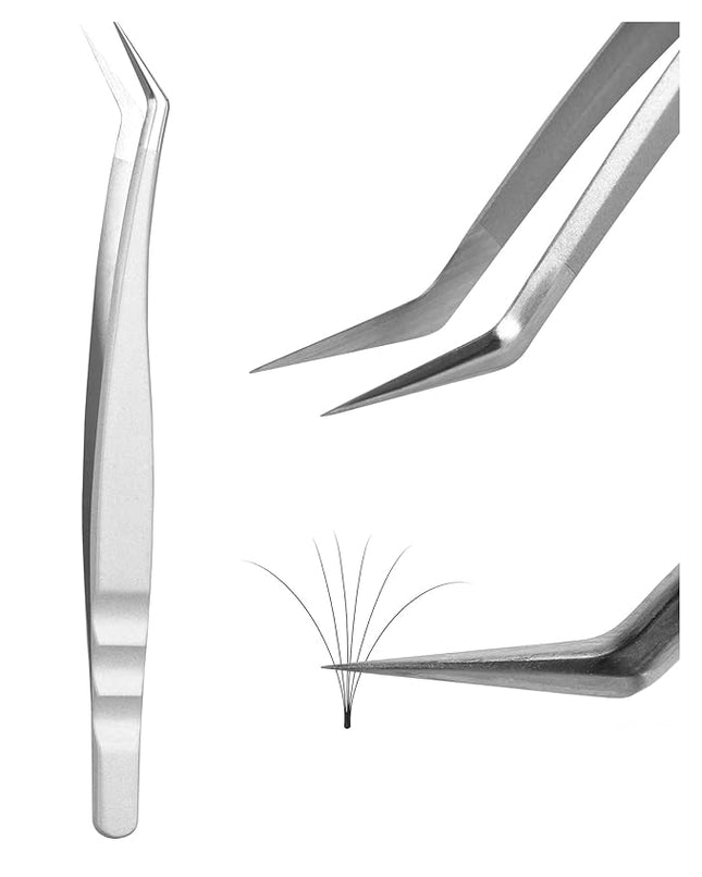 BEYELIAN Eyelash Extension Tweezers, Professional Lashes Tweezers for Make Fans, Curved Tip Stainless Steel JT10