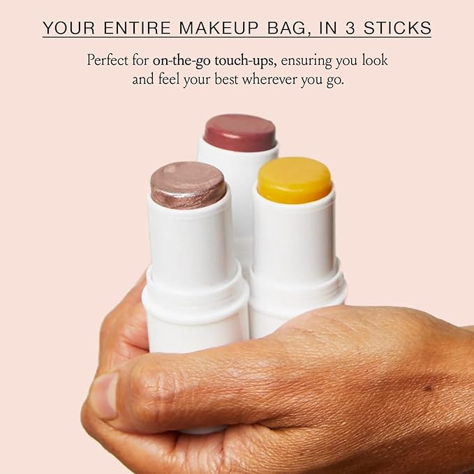 Boomstick Trio ® Color 3 Pack Cream Blush Makeup, Color Blush Stick, Highlighter Stick & Moisturizer for Cheeks, Eyes & Lips, Blendable Vegan Boom Sticks by Cindy Joseph for Older Women, BOOM Beauty