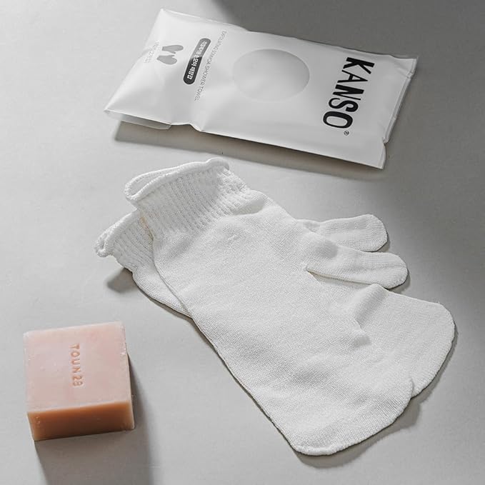 KANSO Exfoliating SONMOA Shower Towel – Natural Viscose Glove for Gentle Exfoliation, Chemical-Free, Hand-Sewn, Made in Korea (2-Pair Set)