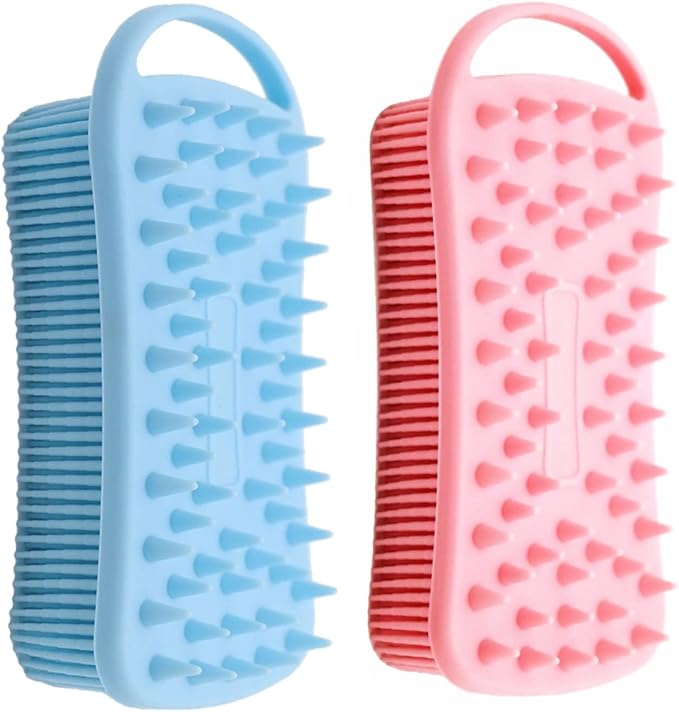 2Pack Dual Sided Silicone Body Scrubber for Exfoliating, Shower and Scalp Massage, 2 in 1 Bath & Shampoo Brush,Soft Exfoliating Body Shower Scrubber Brush (Pink&Blue)