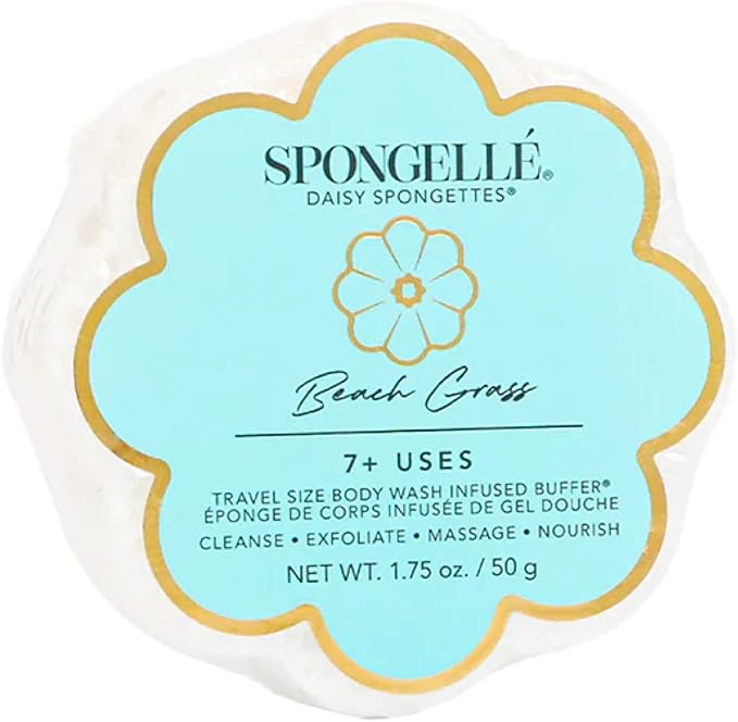 Spongelle Beach Grass Spongette Loofah Body Scrubber | Bath & Shower Loofah for Women | Body Scrubber Exfoliator with Body Wash Infused Sponge | 5+ uses | Crisp Marine, Green Tea & White Amber