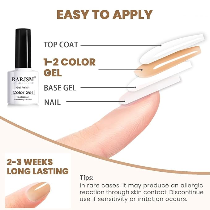 RARJSM Nude Gel Polish Set 6 Colors Creamy Caramel Brown Collection Clear Jelly Purple Pink Natural Light Orange Translucent French Manicure Gel Nail Polish Soak off UV LED Curing for Home Salon Mani