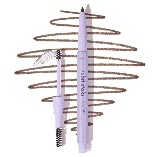 3-in-1 Brow Pencil - Vegan, Smudge-Proof, with Spoolie Brush and Clear Gel - Best Eyebrow Pencil for Fluffing, Filling, and Setting Brows, Dark Brown
