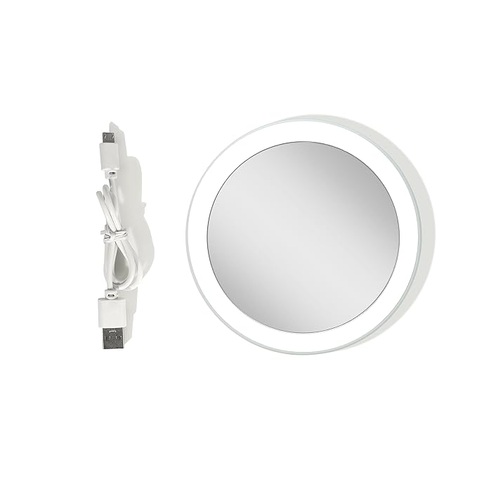 Zadro LED Lighted Compact Mirror with Magnification, Multi Light Color Touch Control, Rechargeable Battery, Travel Mirror Pouch Included (White, 3X / 4" Dia Width / 3.2" Dia Mirror)