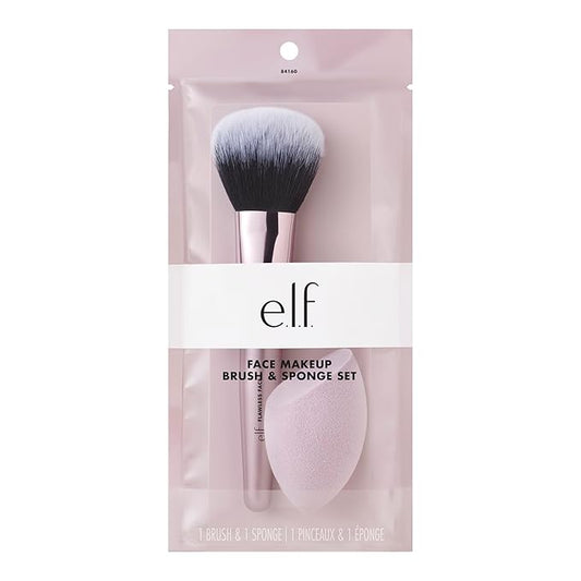 e.l.f. Complexion Brush & Sponge Duo, 2-Step Face Sponge & Makeup Brush Kit For Creating A Flawless Complexion, Vegan & Cruelty-Free