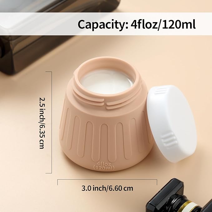 Gemice 4 OZ Travel Size Containers for Toiletries, Leak-Proof Silicone Slime Jars with Lids, BPA Free Small Round Cosmetic Slime Container for Lotion, Cream, Ointments, Travel Storage (4 Pack)